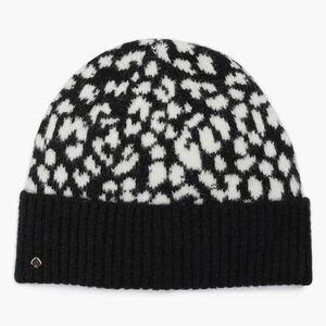 kate spade Black and White Leopard-Pattern Knit Beanie